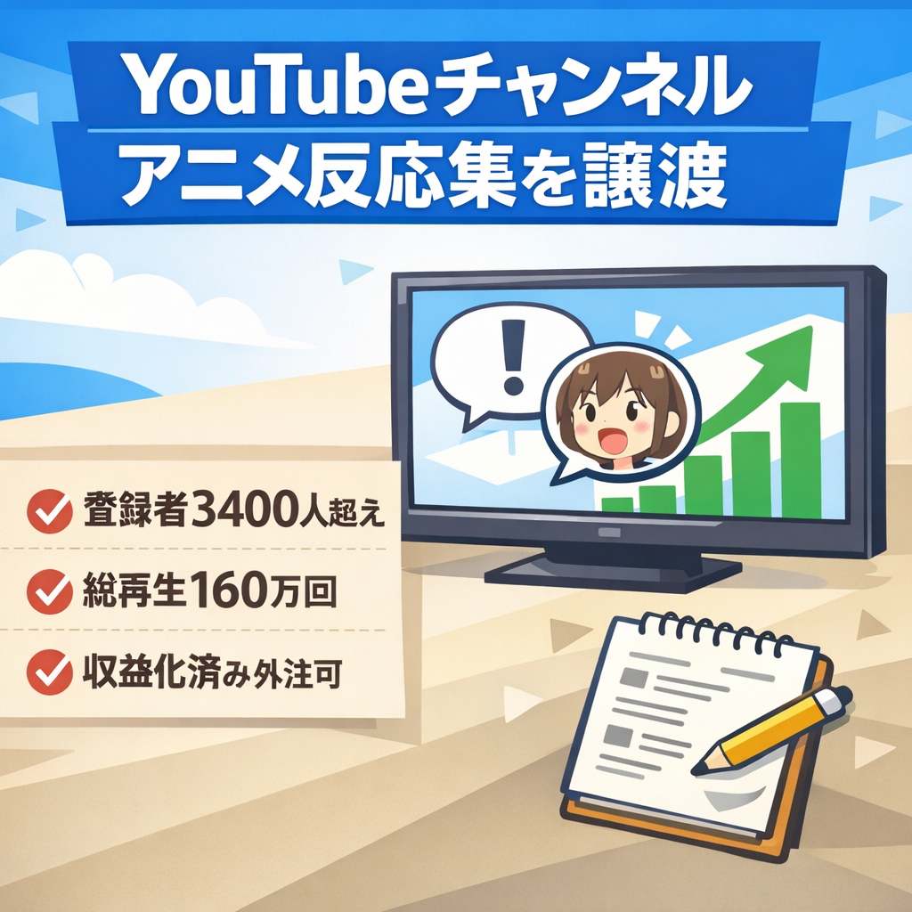 【登録者3400人超え！】【収益化済み】人気アニメの反応集チャンネル譲渡【非属人・外注可】