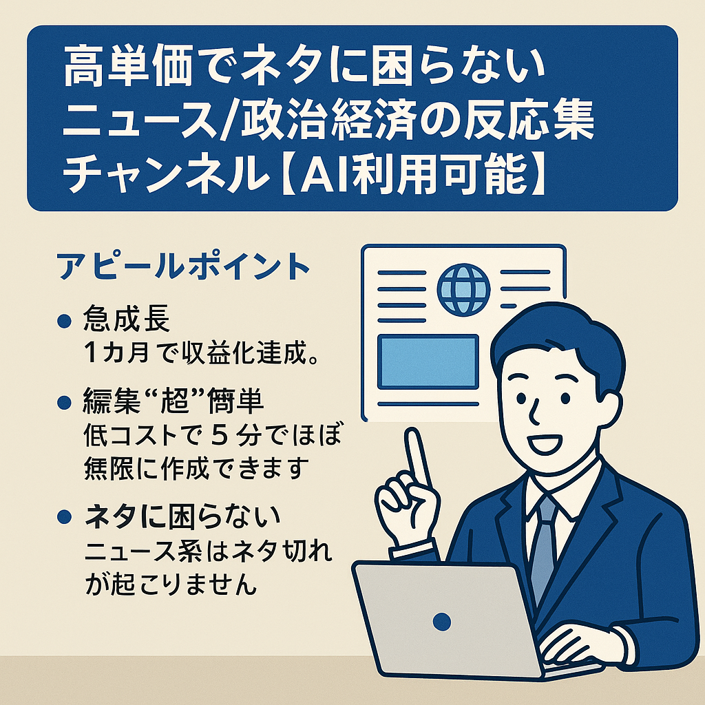 【最短5分で作成】高単価でネタに困らないニュース/政治経済の反応集チャンネル／完全外注化可能【長編動画のみ】【Ai利用可能】