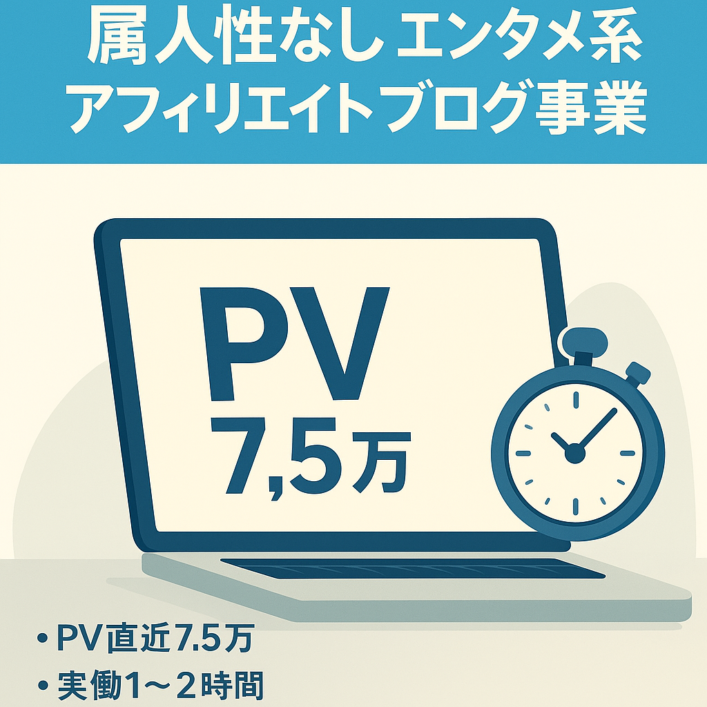 【直近PV数7.5万/実働1日1~2h】属人性なしのエンタメ系アフィリエイトブログ運営事業