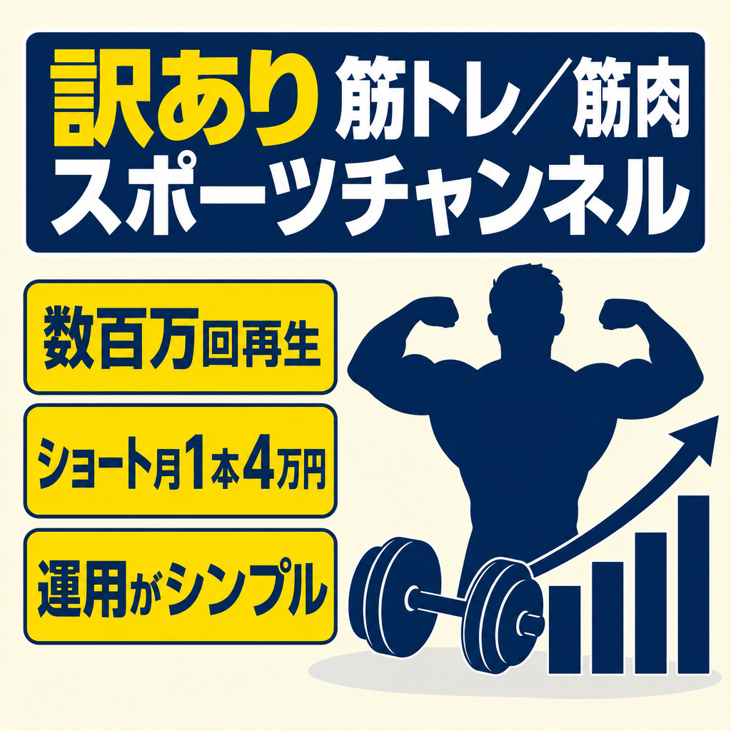 訳あり：【数百万回再生複数】筋トレ・筋肉などを中心としたスポーツチャンネル（属人性なし）