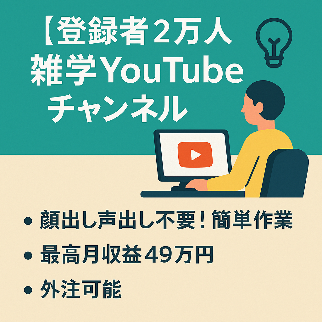 【登録者2万人】誰でも運営可能な雑学YouTubeチャンネル【再生数1300万超え】【前月売り上げ19万円】『最終値下げ』