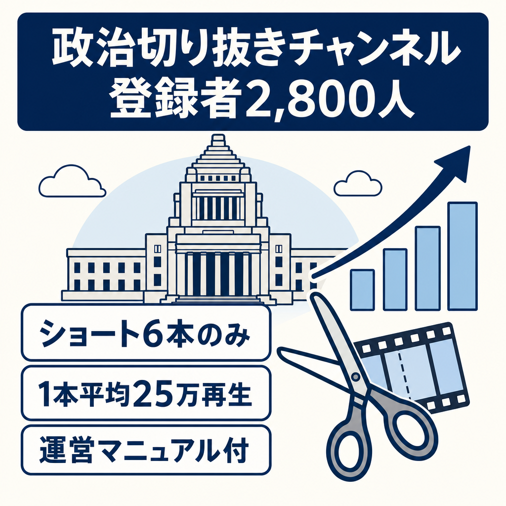 【登録者2,800人】政治切り抜きチャンネル｜ショート6本で0から構築｜1本平均25万回再生