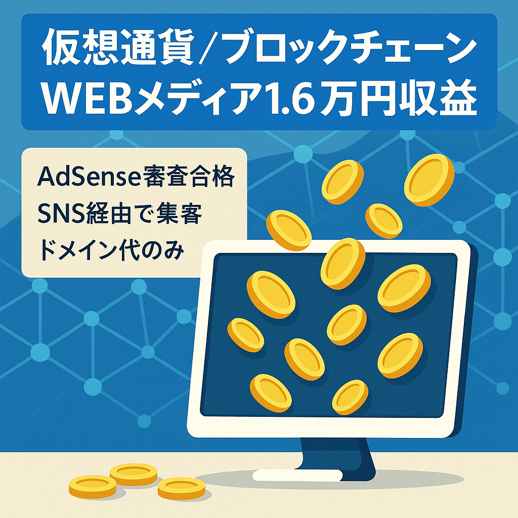 【1.6万円収益実績あり】仮想通貨、ブロックチェーン系WEBメディア（AdSense審査通過実績あり）
