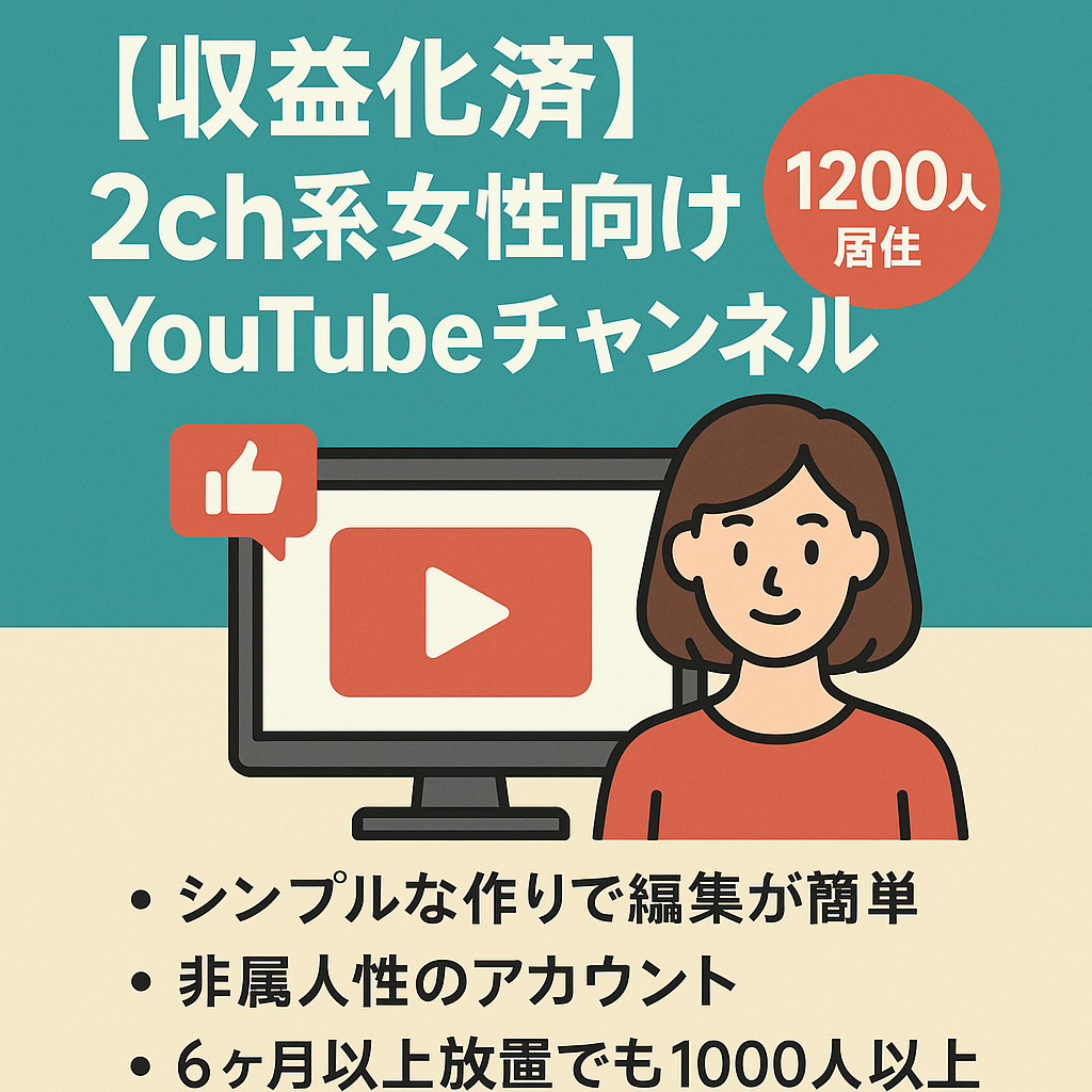 【収益化済/属人性なし/登録者1200人以上】女性に人気の2ch系YouTubeチャンネル