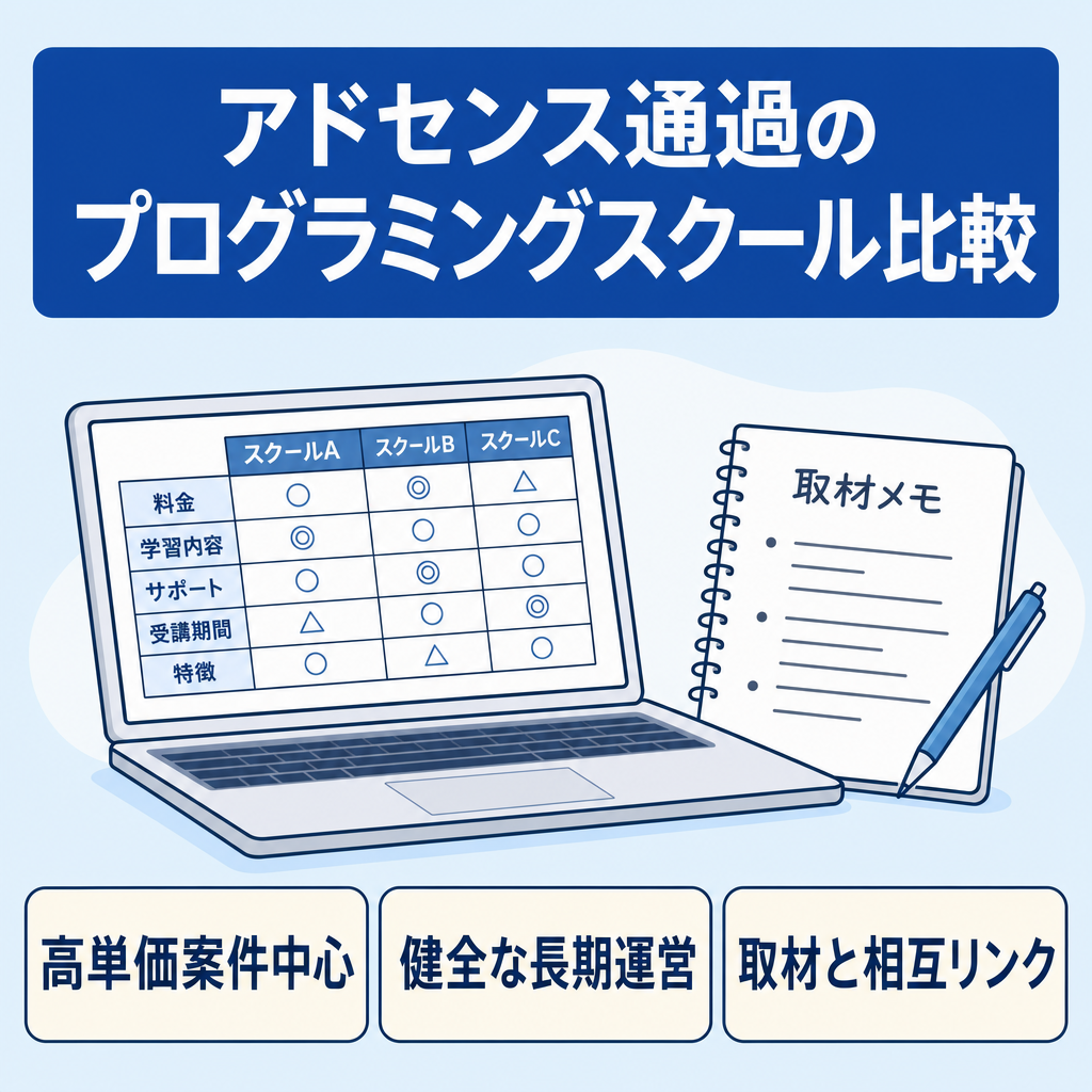 プログラミングスクールの比較サイト アドセンス通過済み（体験談、インタビュー記事あり）