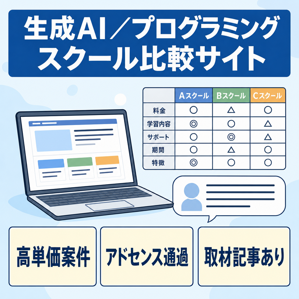生成AI・プログラミングスクールの比較サイト アドセンス通過済み（体験談、インタビュー記事あり）