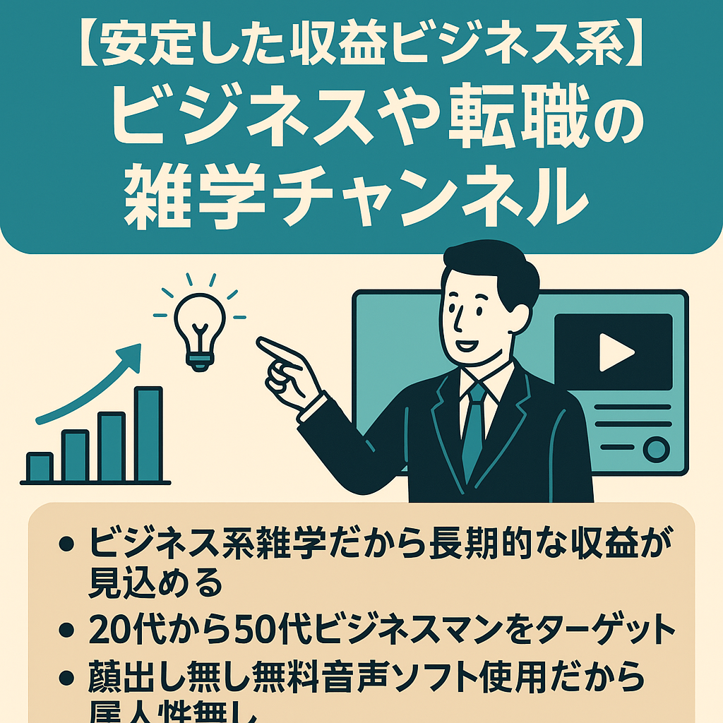 【安定した収益ビジネス系】ビジネスや転職にターゲットを絞った雑学チャンネル