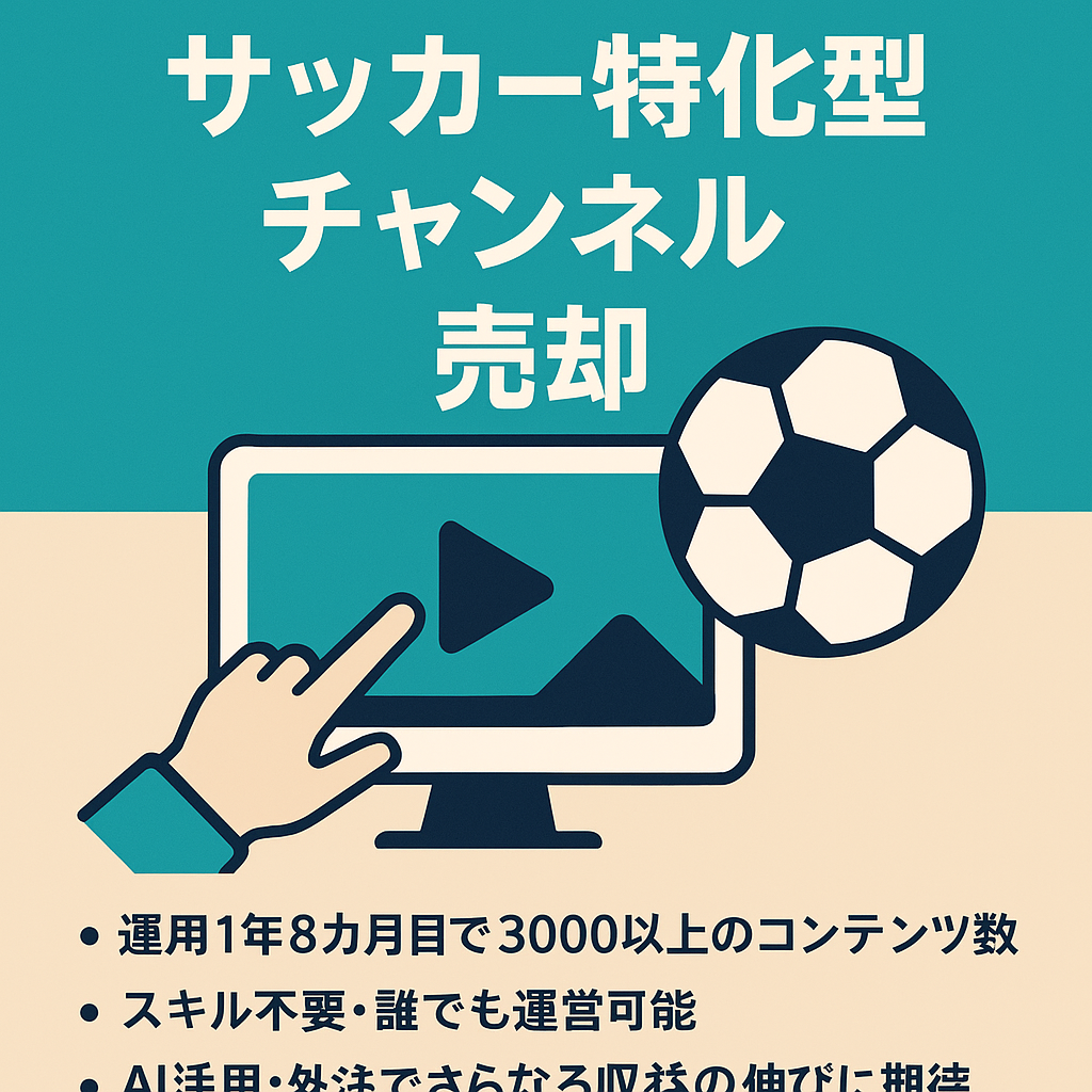 【安定運用/コンテンツ数多数】サッカー特化型チャンネル売却のお知らせ【属人性なし/AI運用可/フル外注可】