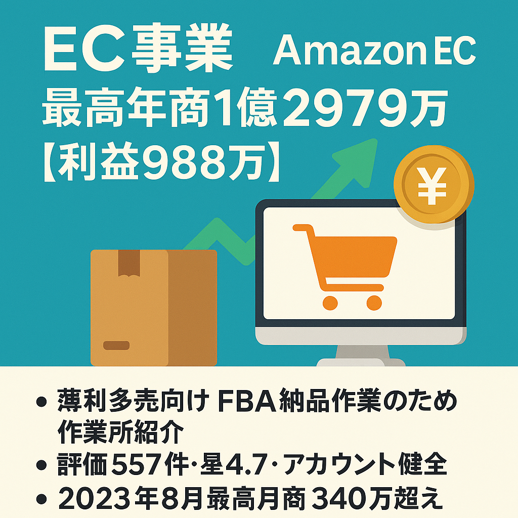 EC事業　最高年商1億2979万【利益988万】Amazon EC事業の譲渡 （食品）2020年運用【5年目】/総評価557【平均4.7】/出品規制多数解除/仕入先引継ぎ可