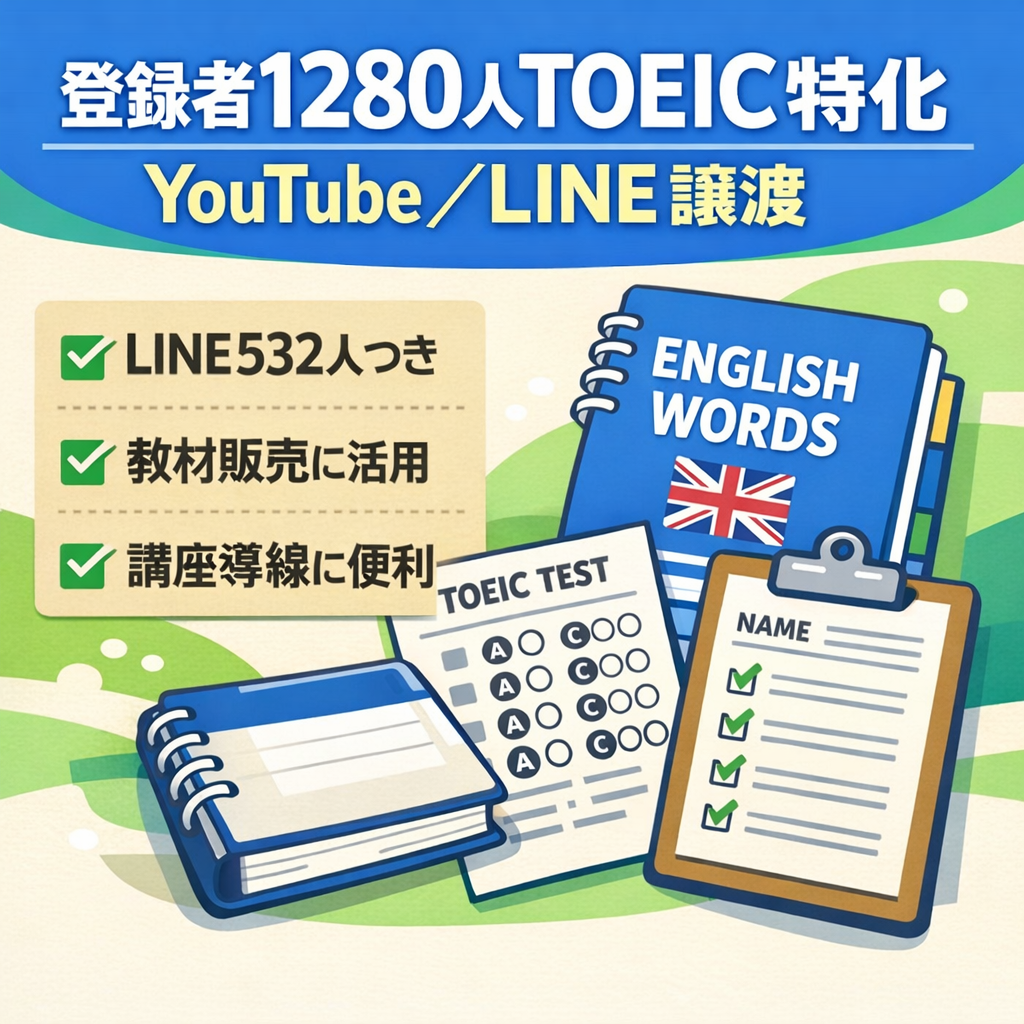【登録者1280人】TOEIC特化英語系YouTube＋LINEリスト532人譲渡