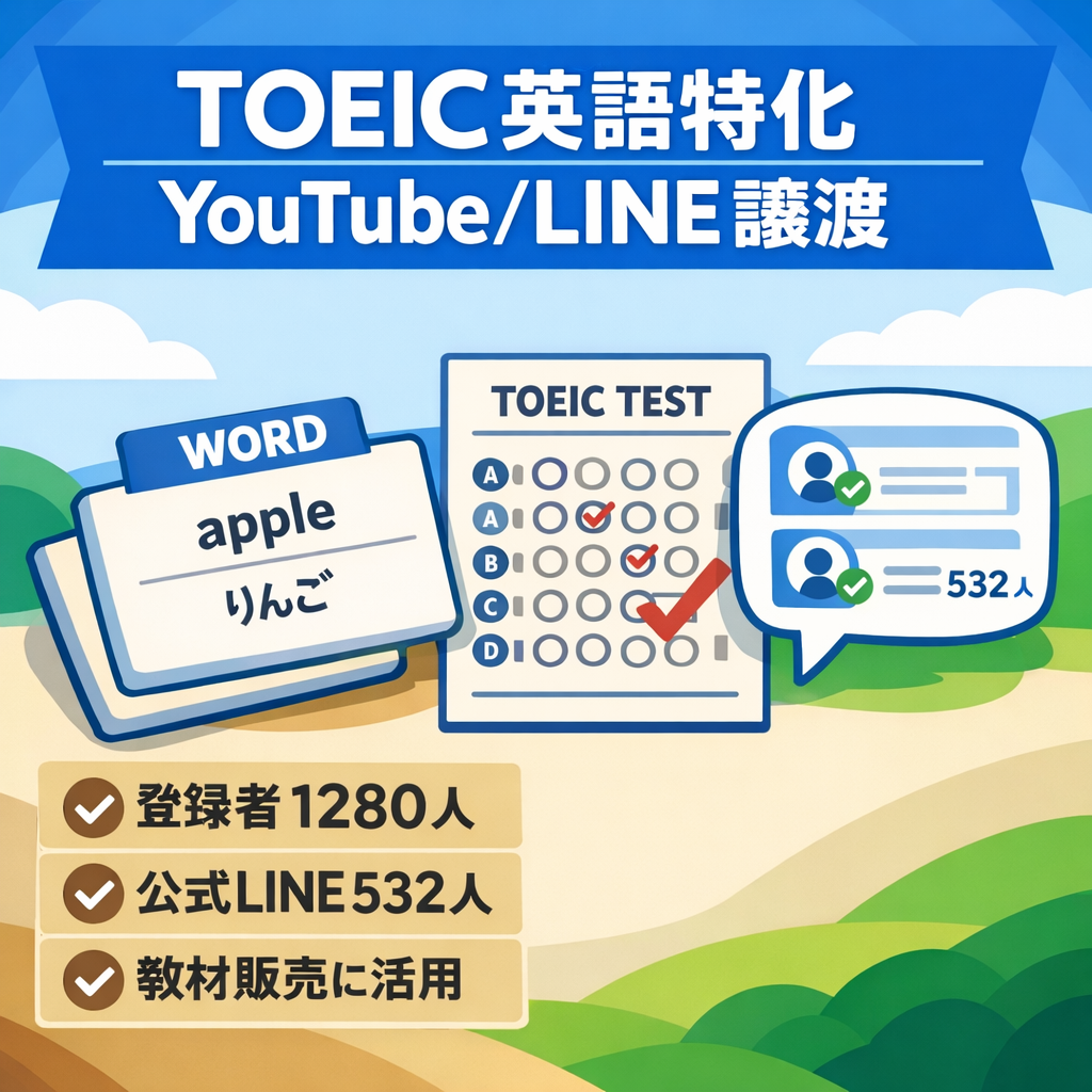 【登録者1280人】TOEIC特化英語系YouTube＋LINEリスト532人を譲渡