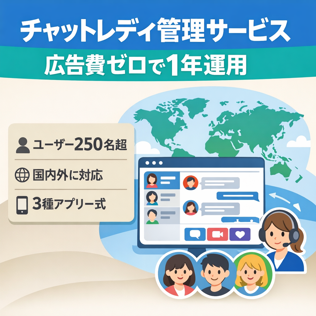 【250名ユーザー獲得済み】チャットレディ専用SaaS｜広告費ゼロで1年運用実績