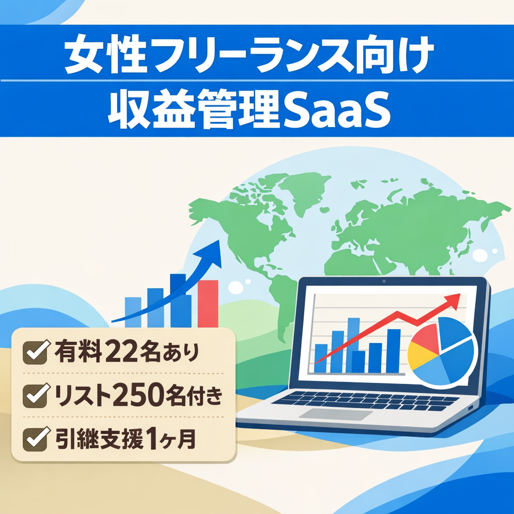 【有料22名・法人実績あり】女性フリーランス特化の収益管理SaaS｜広告ゼロ1年運用・250名ハウスリスト付【引継サポート1ヶ月】