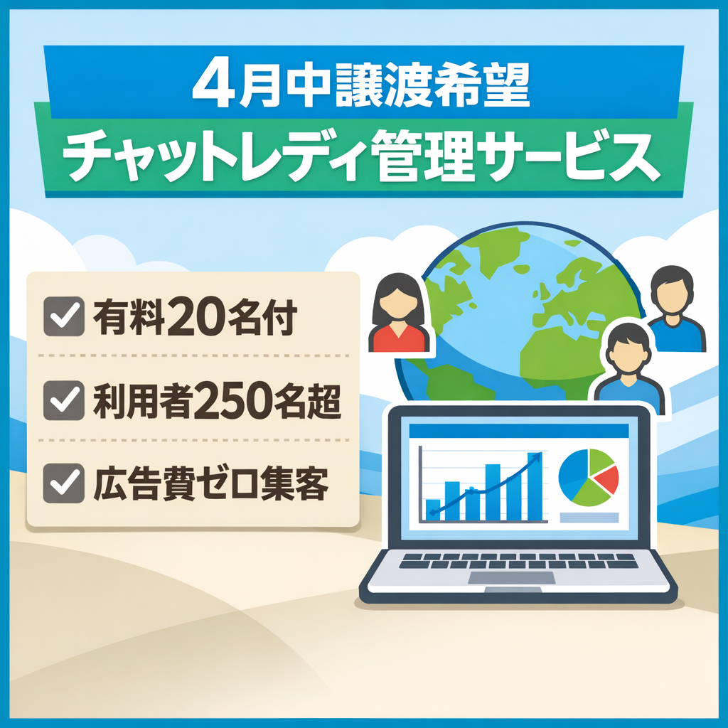 【4月中譲渡希望】有料20名・250名リスト付｜チャットレディ専用収益管理SaaS｜広告ゼロ・引継サポート有