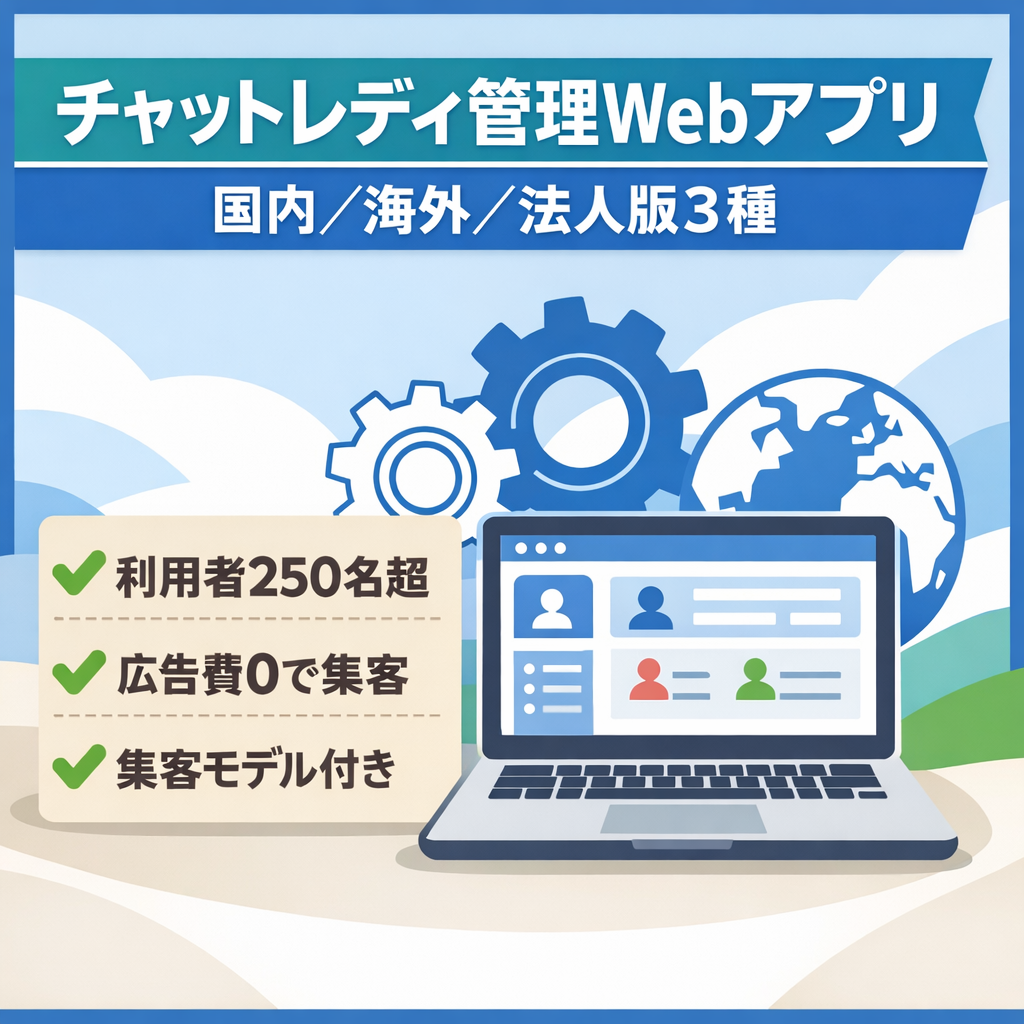 【4月中譲渡希望】チャットレディ専用DXツール｜国内・海外・法人版の3冠パッケージ｜広告費0で250名獲得