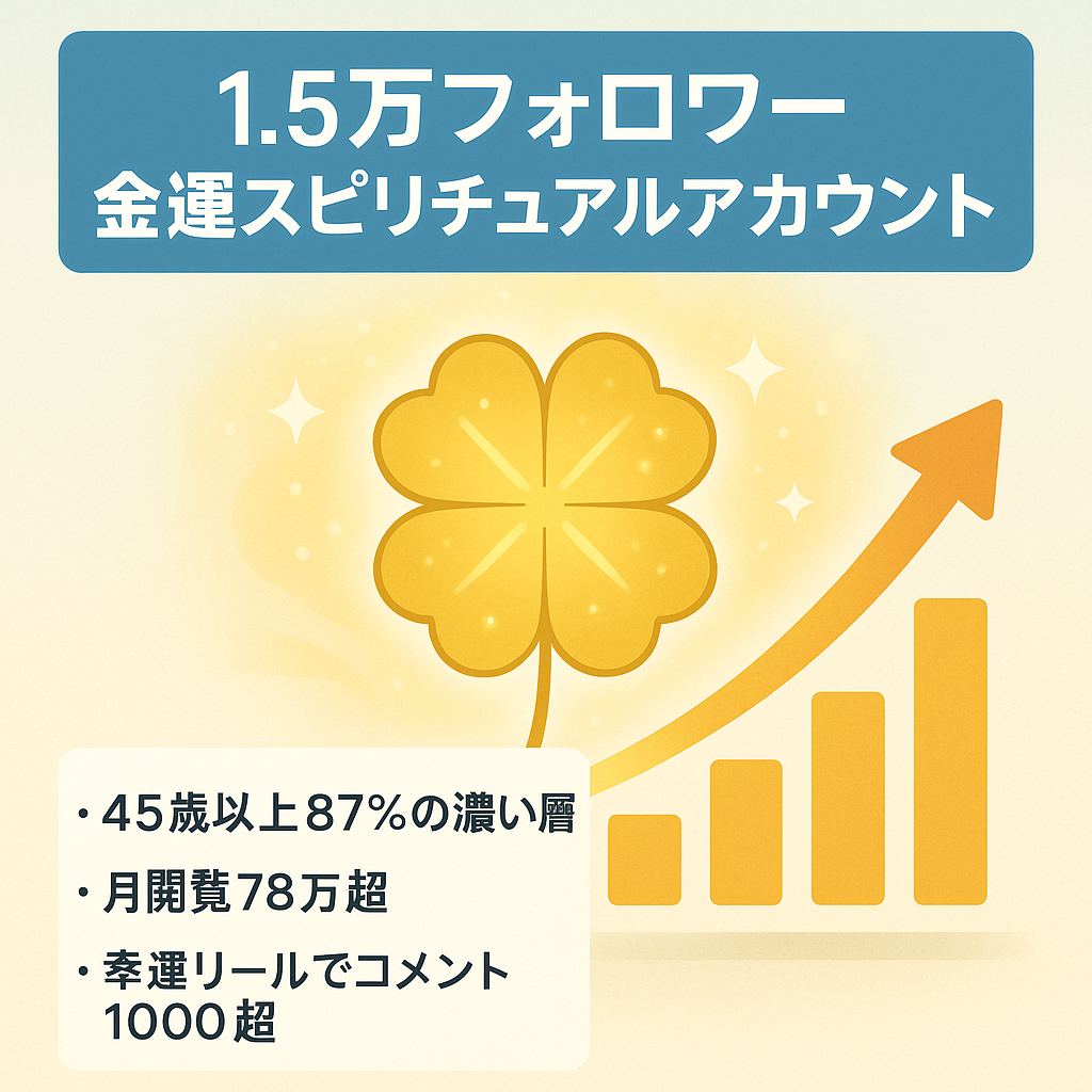 【フォロワー1.5万人｜45歳以上87%】金運スピリチュアル系のアカウント（属人性無し）