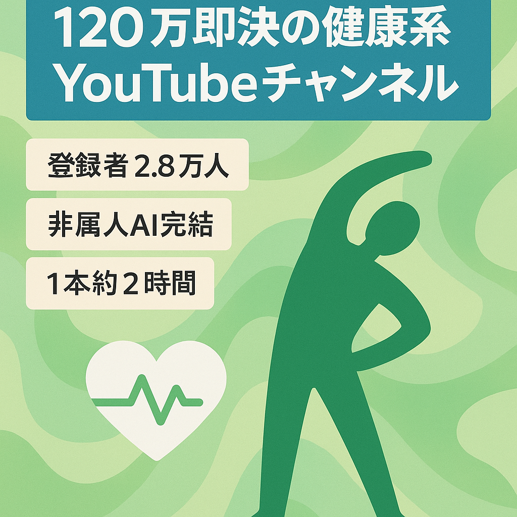 【120万で即決】健康系｜登録者2.8万人｜非属人で「AI完結」動画制作｜マニュアル完備【再現性あり】