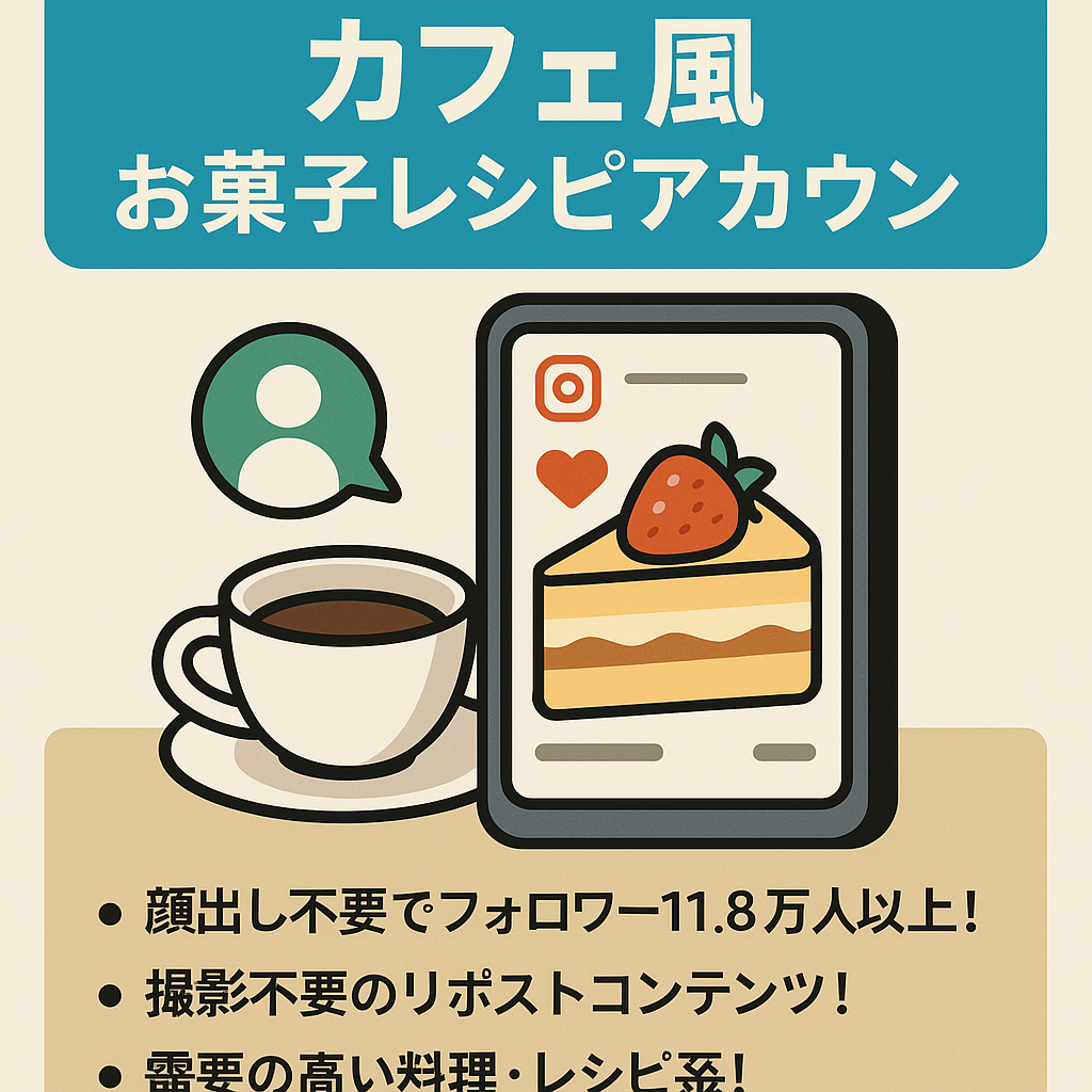 【インスタフォロワー11.8万人以上】カフェ気分！お菓子レシピのリポストアカウント(顔出しなし！/リポスト＋オリジナル運用)