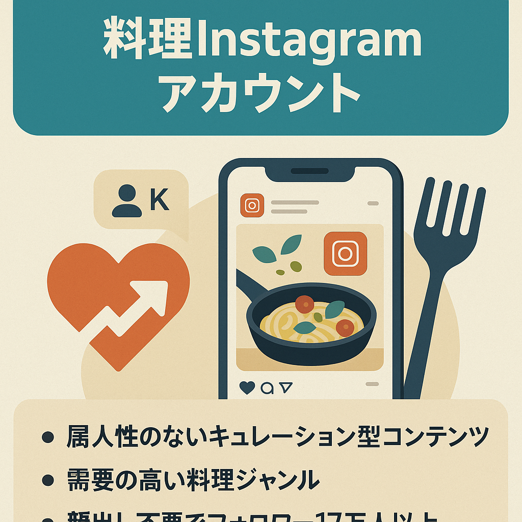 【収益化済】フォロワー数17万以上料理・レシピInstagramアカウント(顔出しなし！/オリジナル＋リポスト運用)