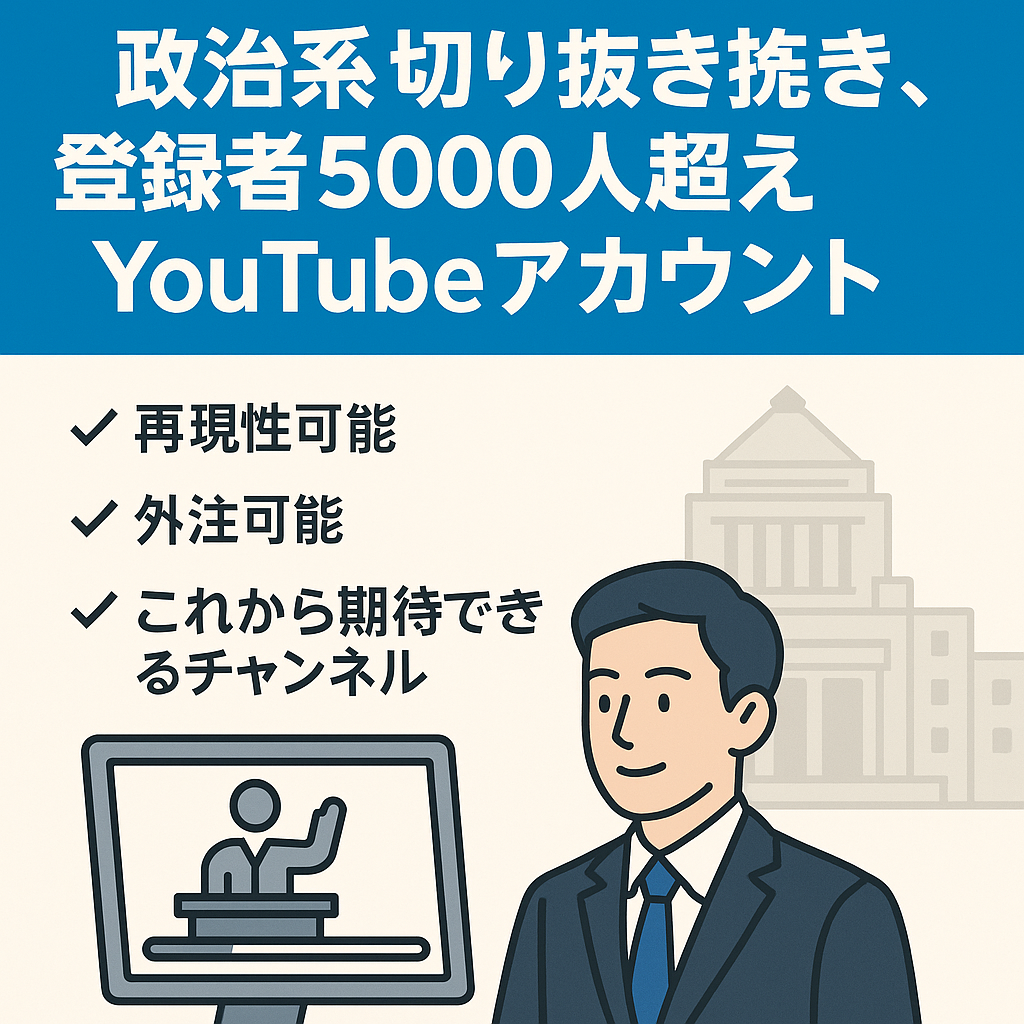 【即決価格】政治系切り抜き、登録者5000人超えYouTubeアカウント