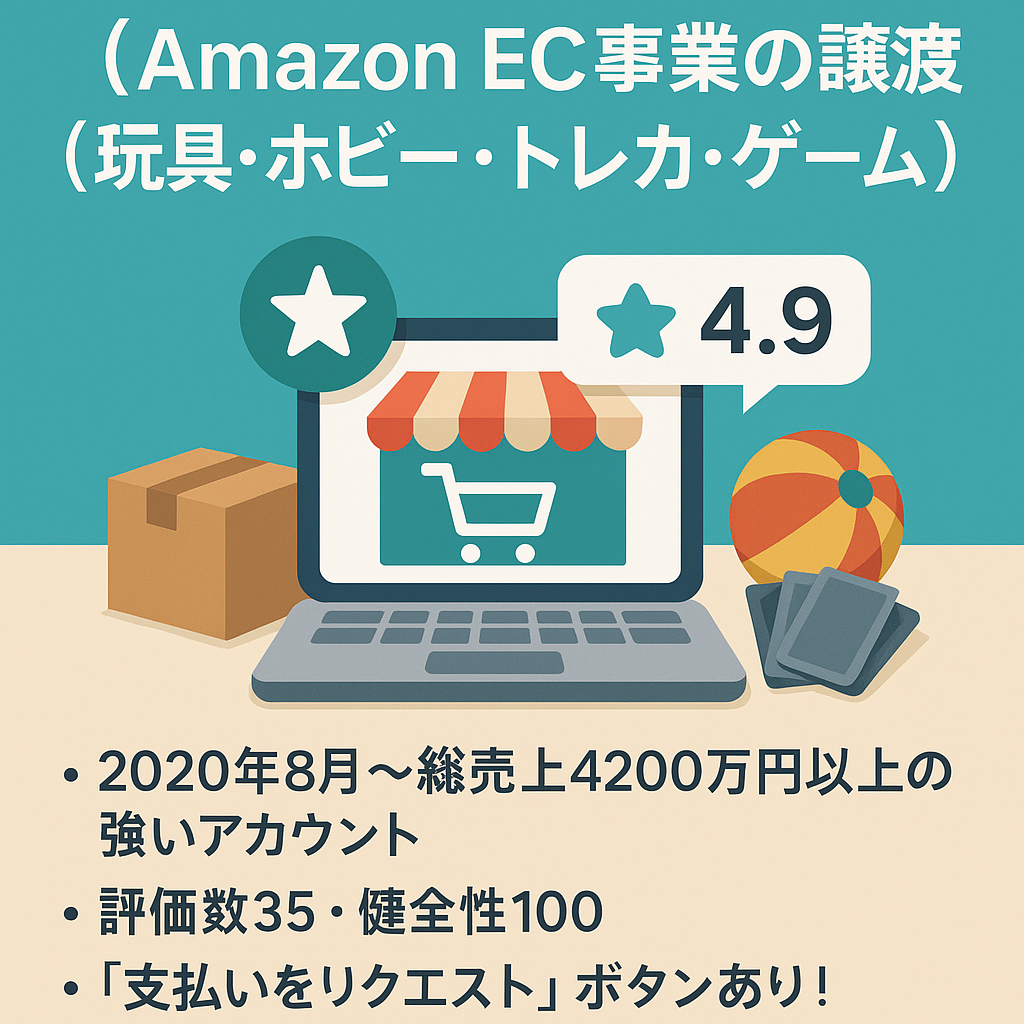 Amazon EC事業の譲渡（玩具・ホビー・トレカ・ゲーム）評価4.9 評価数35 アカウント健全性評価200