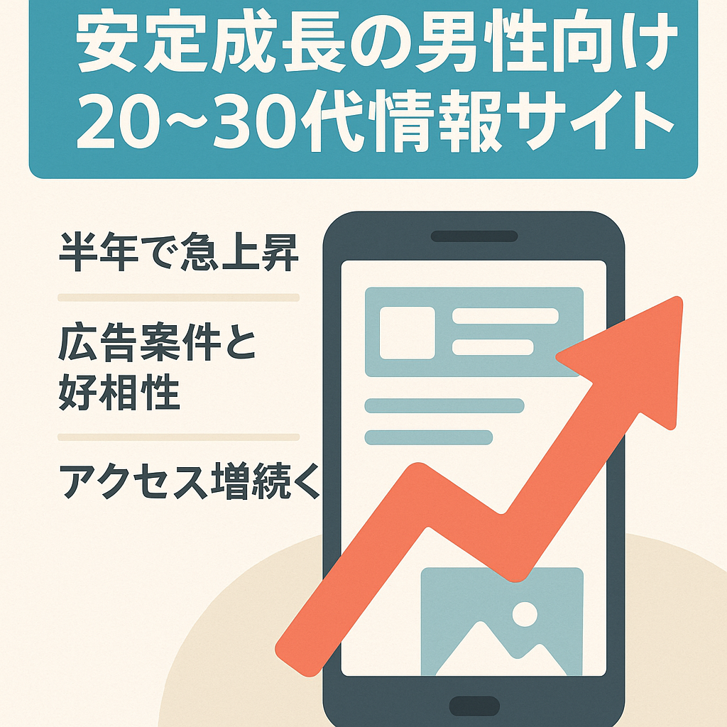 【アクセス安定成長】【SNS併用】20~30代男性向け情報サイト