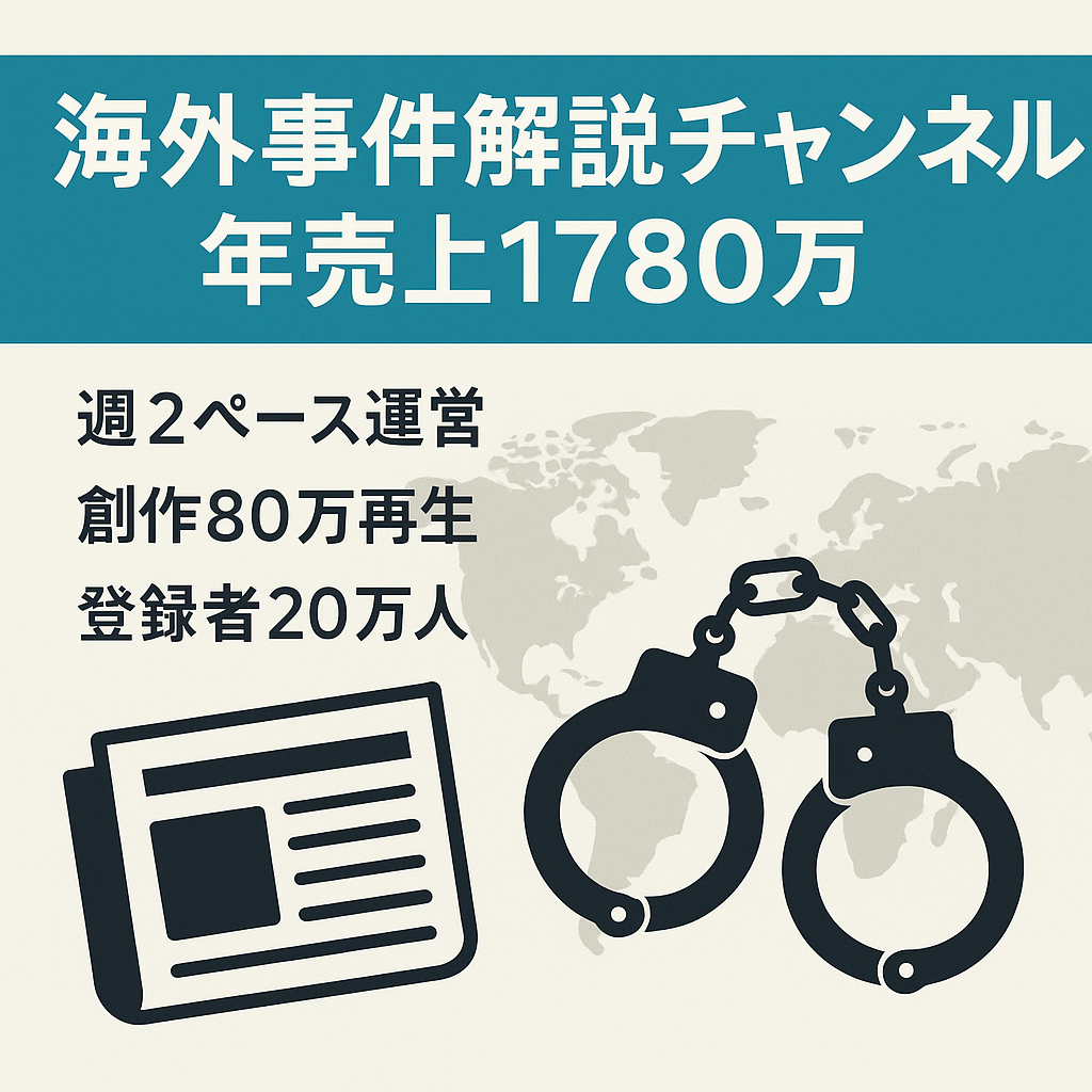 最終値下げ【週2投稿で2025年売り上げ1780万】海外事件解説CH・非属人ながら強烈なファン化【登録者20万人超え】