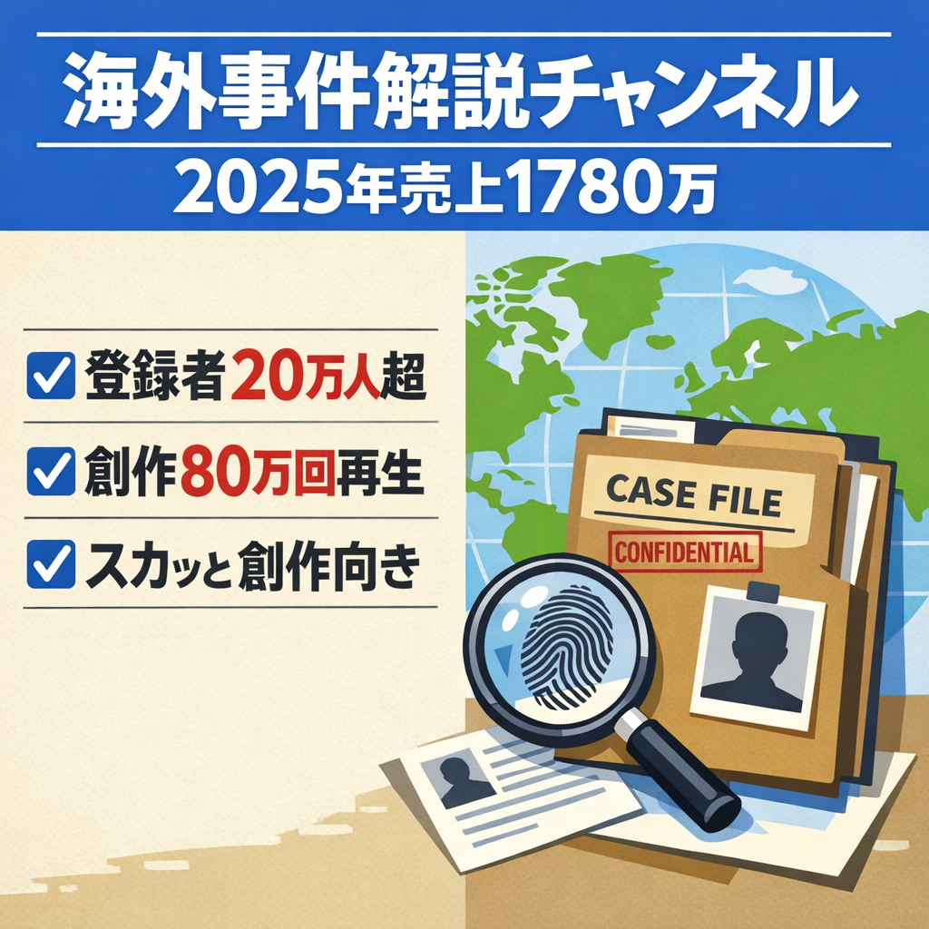 【週2投稿で2025年売り上げ1780万】海外事件解説CH・非属人ながら強烈なファン化【登録者20万人超え】