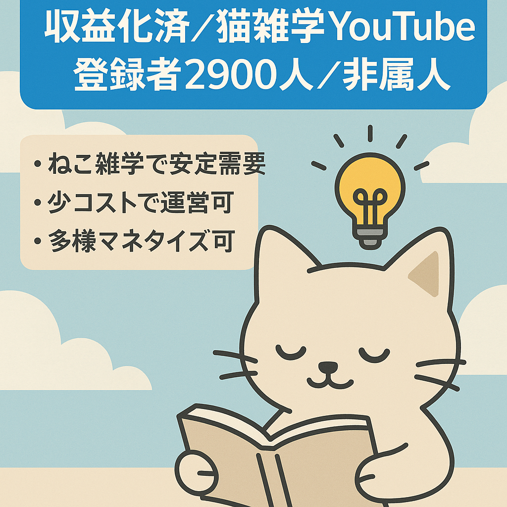 【収益化済 / 非属人Youtube登録者2900人】猫雑学系Youtubeチャンネル