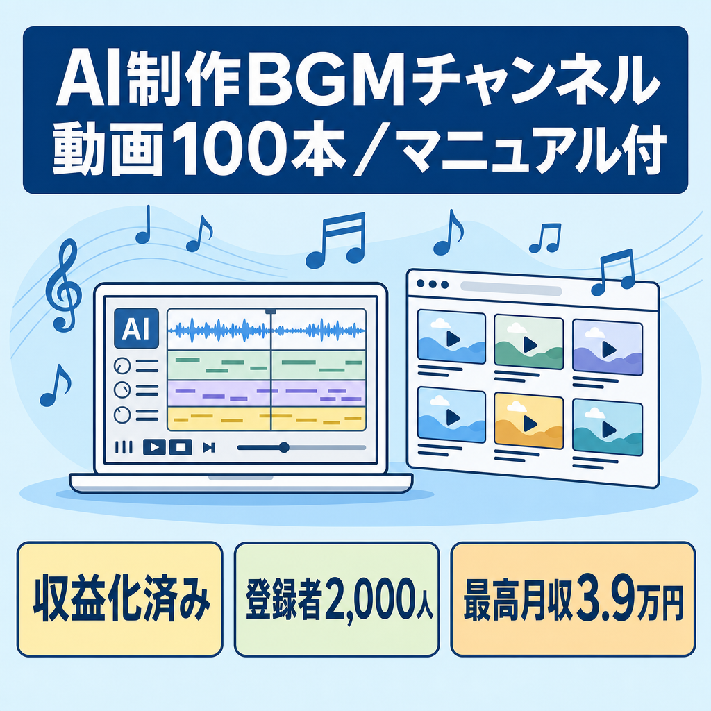 【収益化済】登録者2,000人・動画100本｜AI制作BGMチャンネル｜最高月収3.9万円｜運営マニュアル付き
