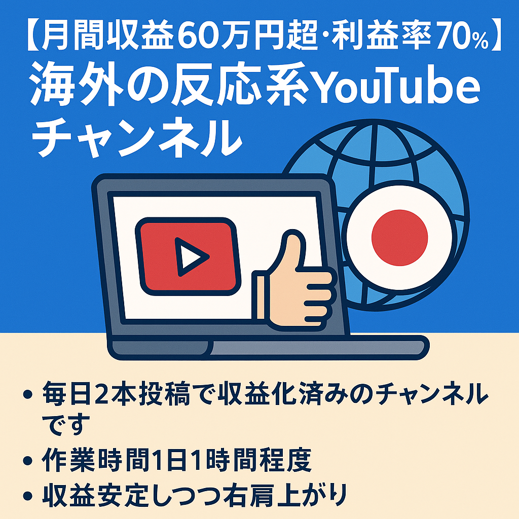🌏【月間収益60万円超・利益率70％】登録者1万人越え！海外の反応「日本称賛系」YouTubeチャンネル譲渡案件｜即運営OK・早期売却歓迎・価格交渉も大歓迎