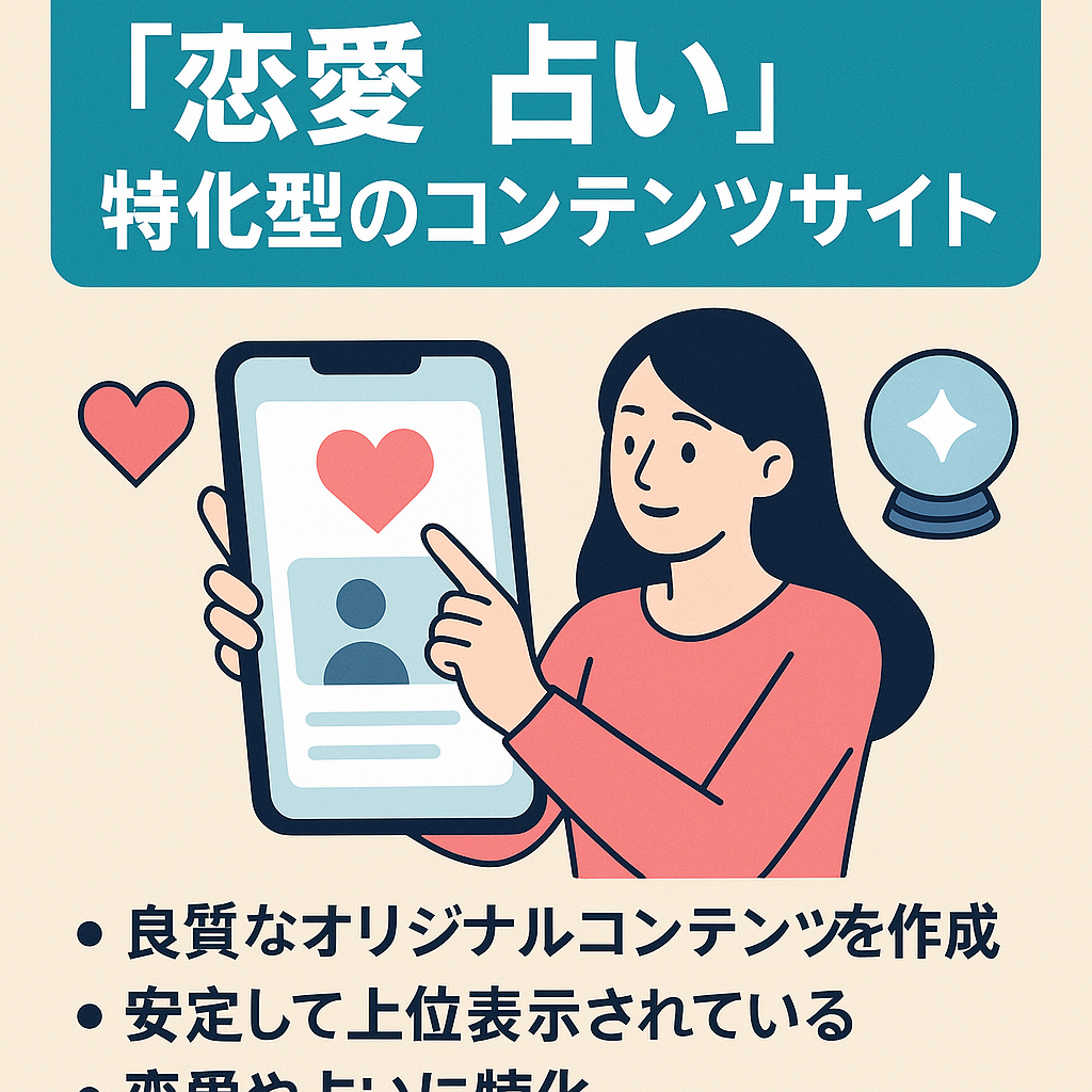 【恋愛 占い】オリジナルコンテンツのみ！上位表示されやすい 特化型なので収益増加が見込める