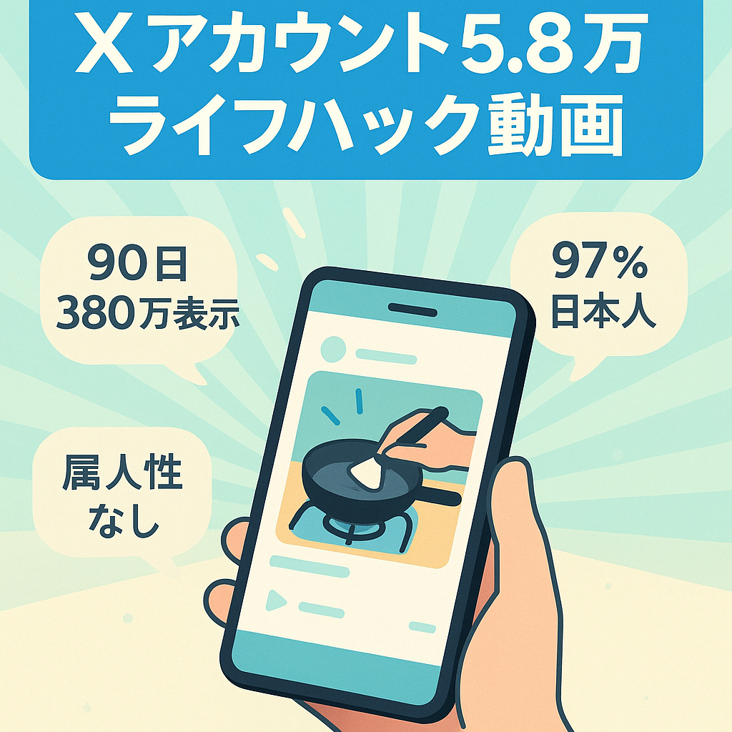 リポスト:フォロワー5.8万、90日で380万インプレッション、ライフハック動画、属人性なし