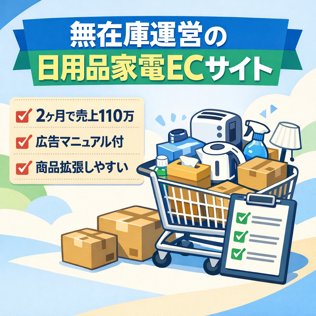 【運営２ヶ月目で月商85万円】無在庫で運用化/運営マニュアル付きD2C ECサイト/shopifyストア/日用品家電