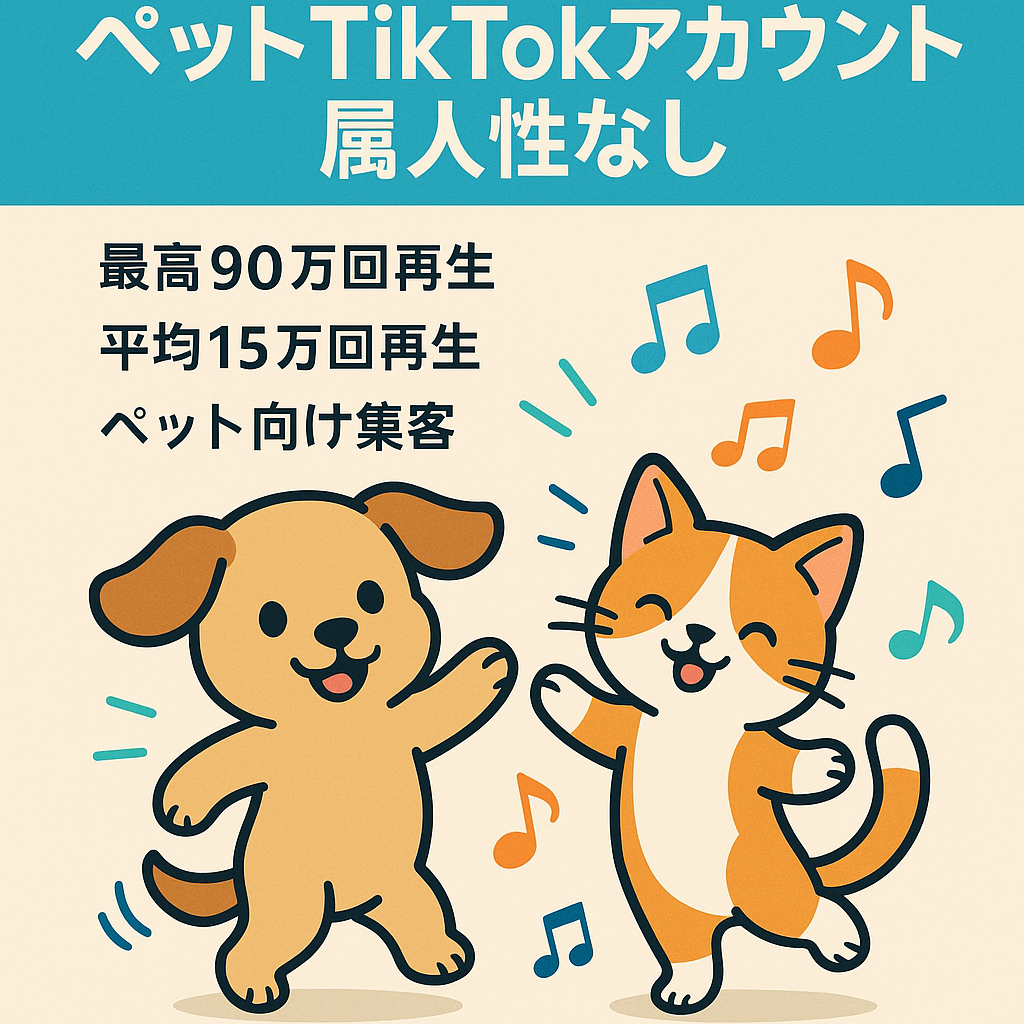 【アフィリエイトにぴったり！】ペット系のTikTokアカウント！最高90万回、平均15万回再生/属人性なし