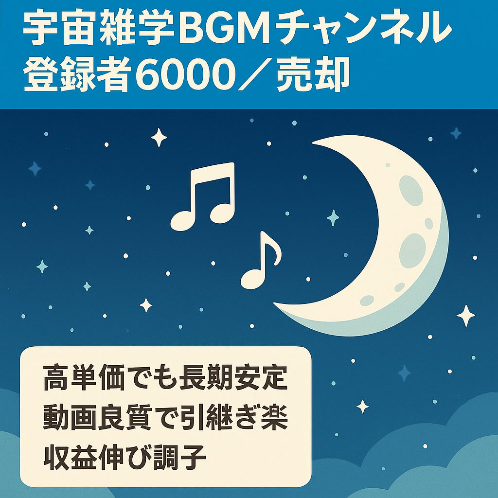 🔴最終値下げ🔴【超高単価/激レア案件/ノウハウ継承】宇宙雑学睡眠ヒーリングBGMチャンネル【登録者6,000以上/4月30日で販売終了します】