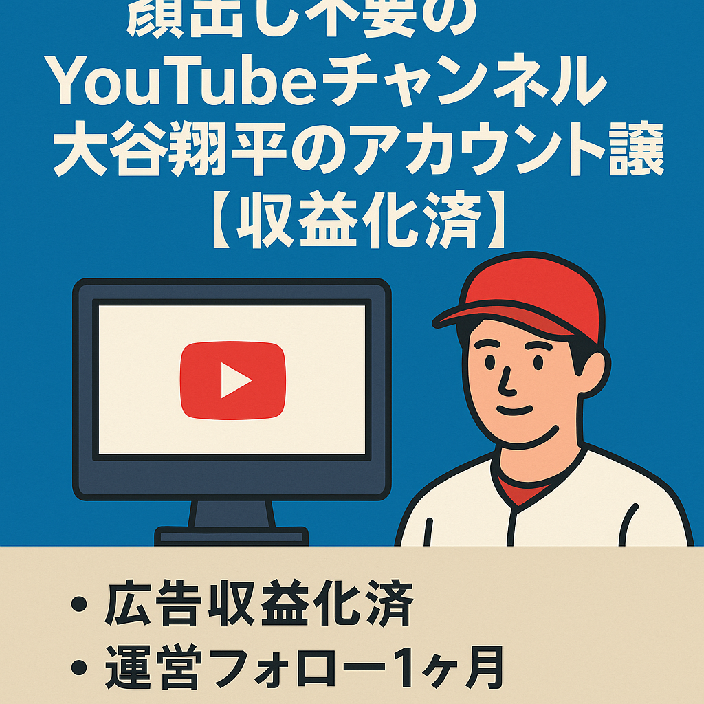 顔出し不要のYou Tubeチャンネル大谷翔平のアカウント譲渡【値段交渉歓迎】【収益化済】格安