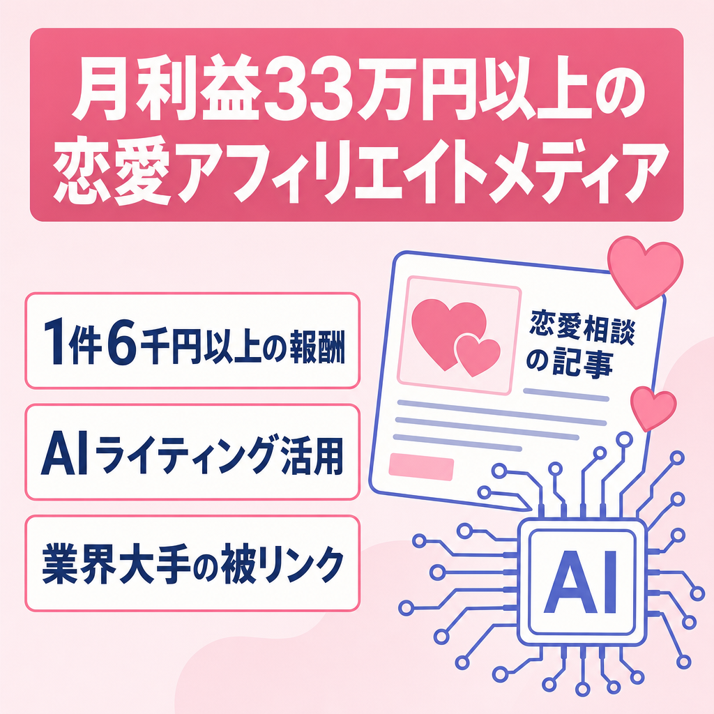 【月利益33万円以上】ニッチな恋愛ジャンルのアフィリエイトメディア【AI利用】