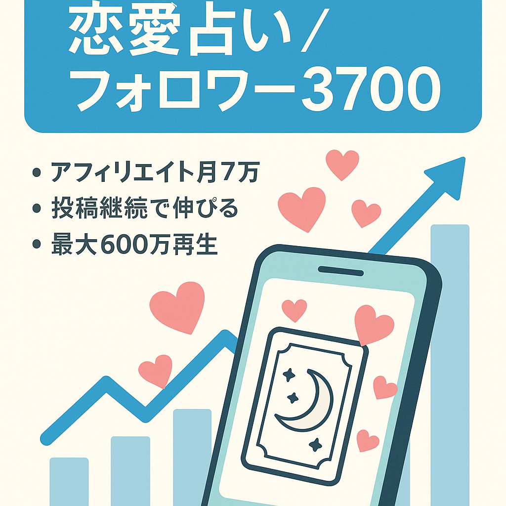 【10月収益7万！】フォロワー3700人以上TikTokアカウント/恋愛占いジャンル/属人性なし/最高再生回数600万回