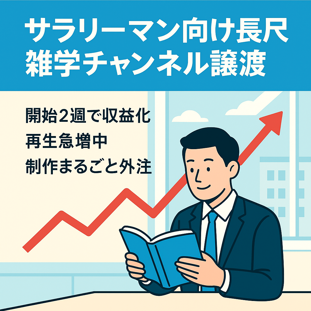 【非属人/外注組織譲渡】サラリーマン向けの長尺雑学チャンネル｜投稿開始から2週間で収益化達成