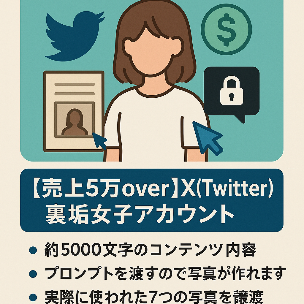 【売上5万over】X(Twitter)裏垢女子アカウント/収益化したnote内容＋写真も譲渡＋写真完全再現可能なプロンプト配布　　 【note購入者用鍵アカも譲渡】