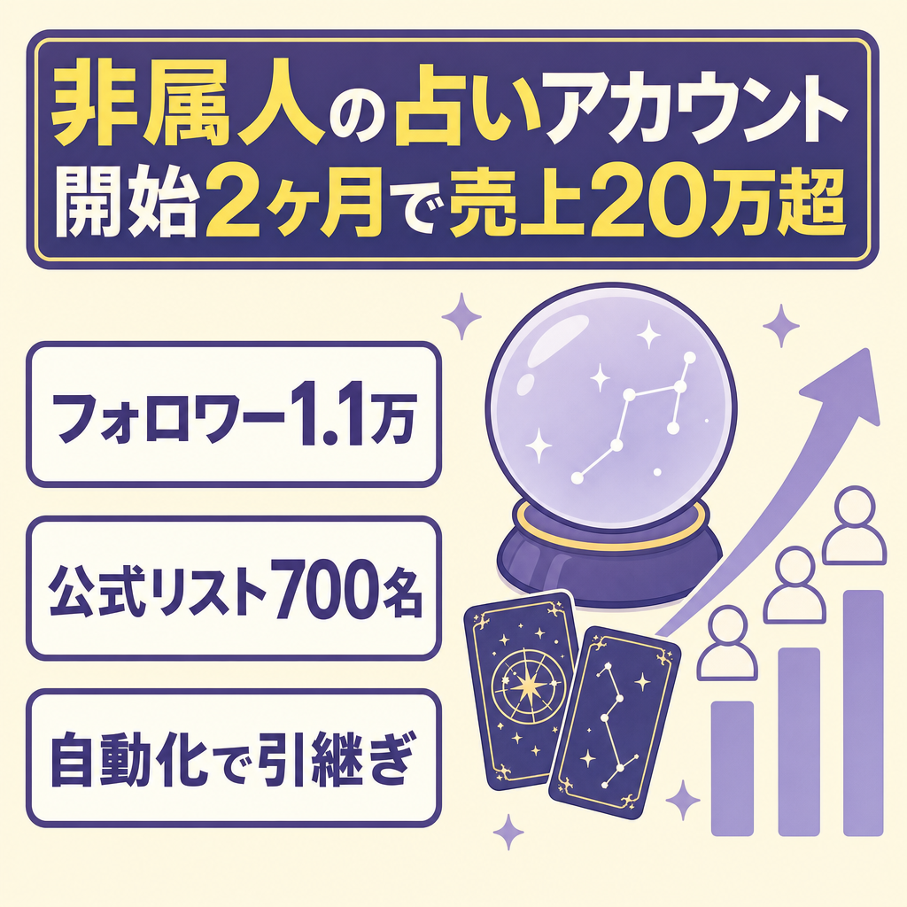 【開始2ヶ月でFW1.1万人越え】直近売上20万円越えの非属人占いアカウント