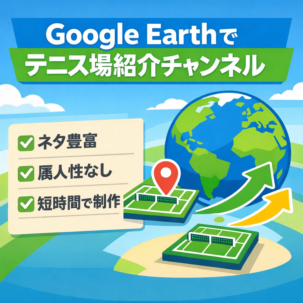 Google Earthを使用してテニス場の機能や変化を紹介するチャンネル