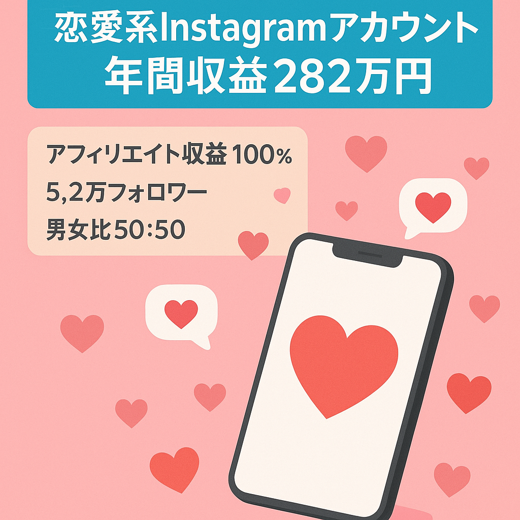 【年間収益282万円超】恋愛系Instagramアカウント｜フォロワー5.2万人｜アフィリエイト収益100%