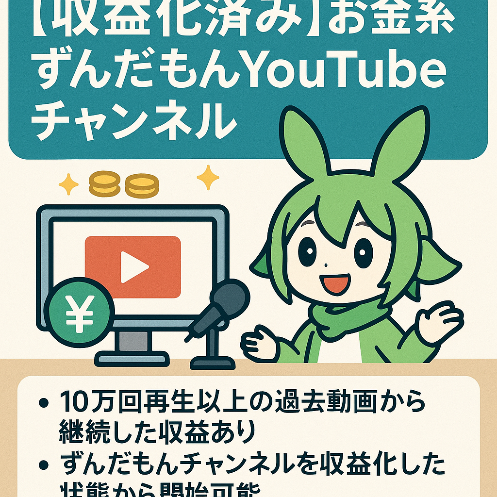 【収益化済み】お金系ずんだもんYoutubeチャンネル　※10万回再生以上の過去動画から継続した収益あり