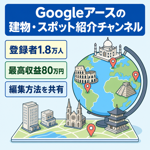 【最高収益80万円】Googleアースで建物やスポットを紹介するチャンネルです。