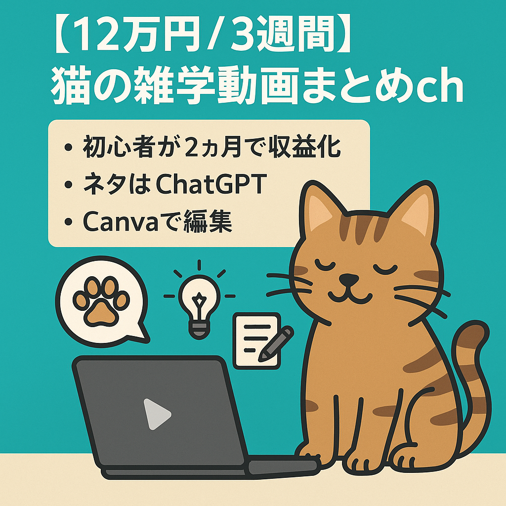 【12万円/3週間】猫の雑学動画まとめch【1時間で制作可能】