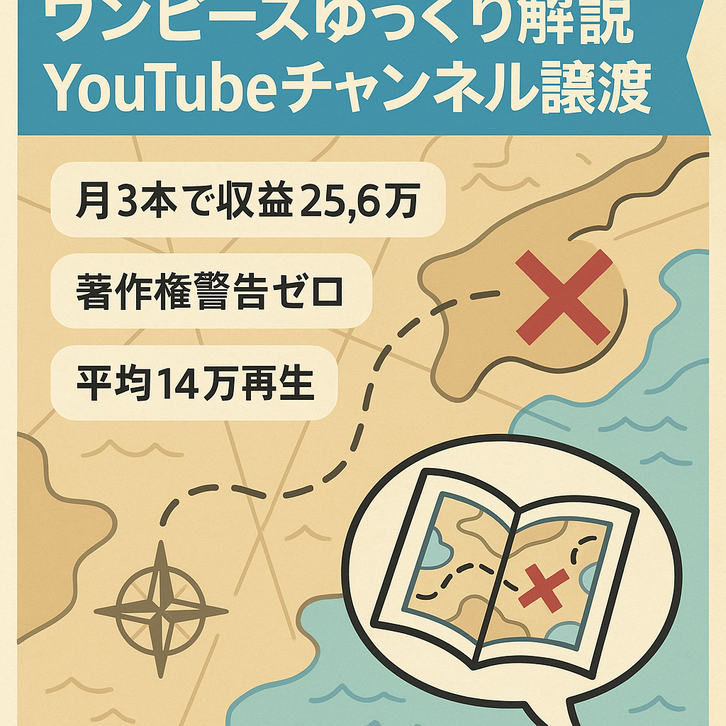 【右肩上がり3月の収益33万円、平均14万再生】ワンピースのゆっくり解説YouTubeチャンネル譲渡【登録者5000人】