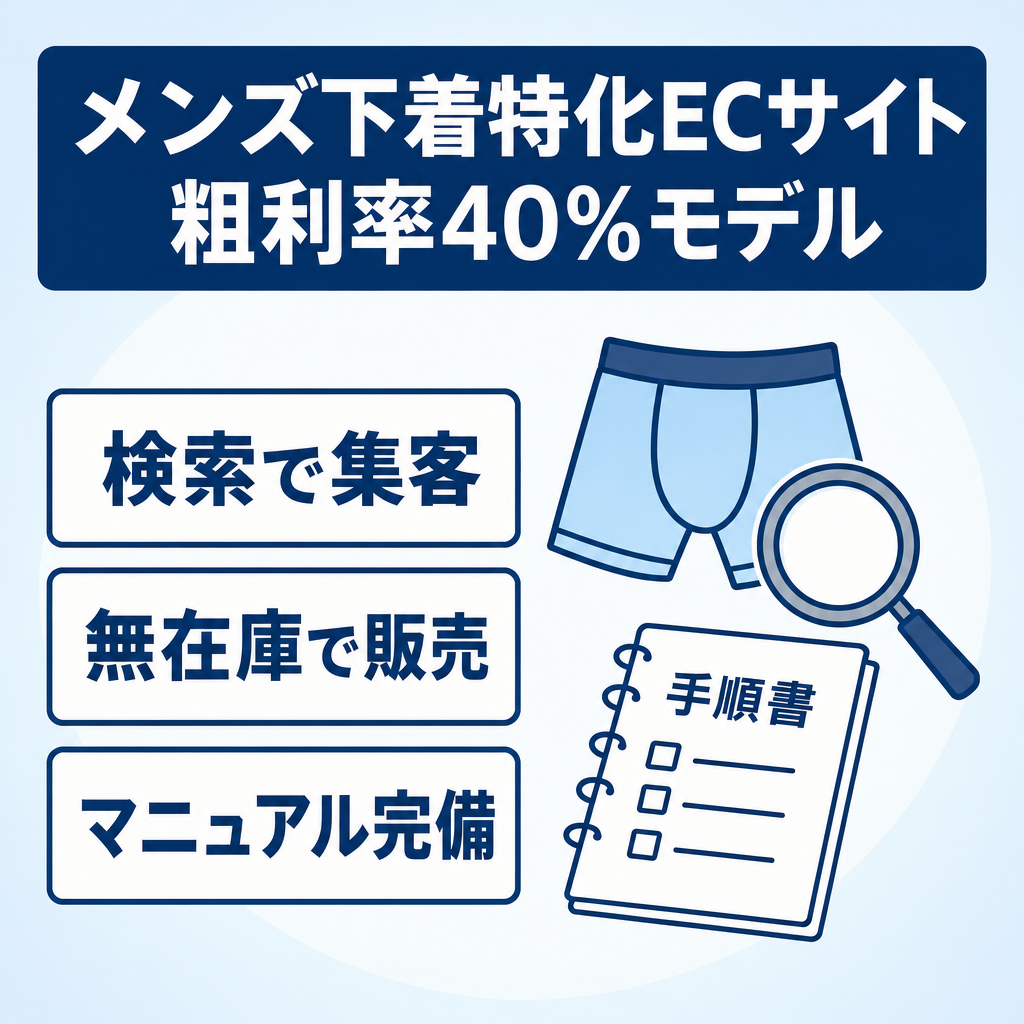 SEOが効いた集客力のメンズ 下着特化EC！粗利率40%の高収益モデル