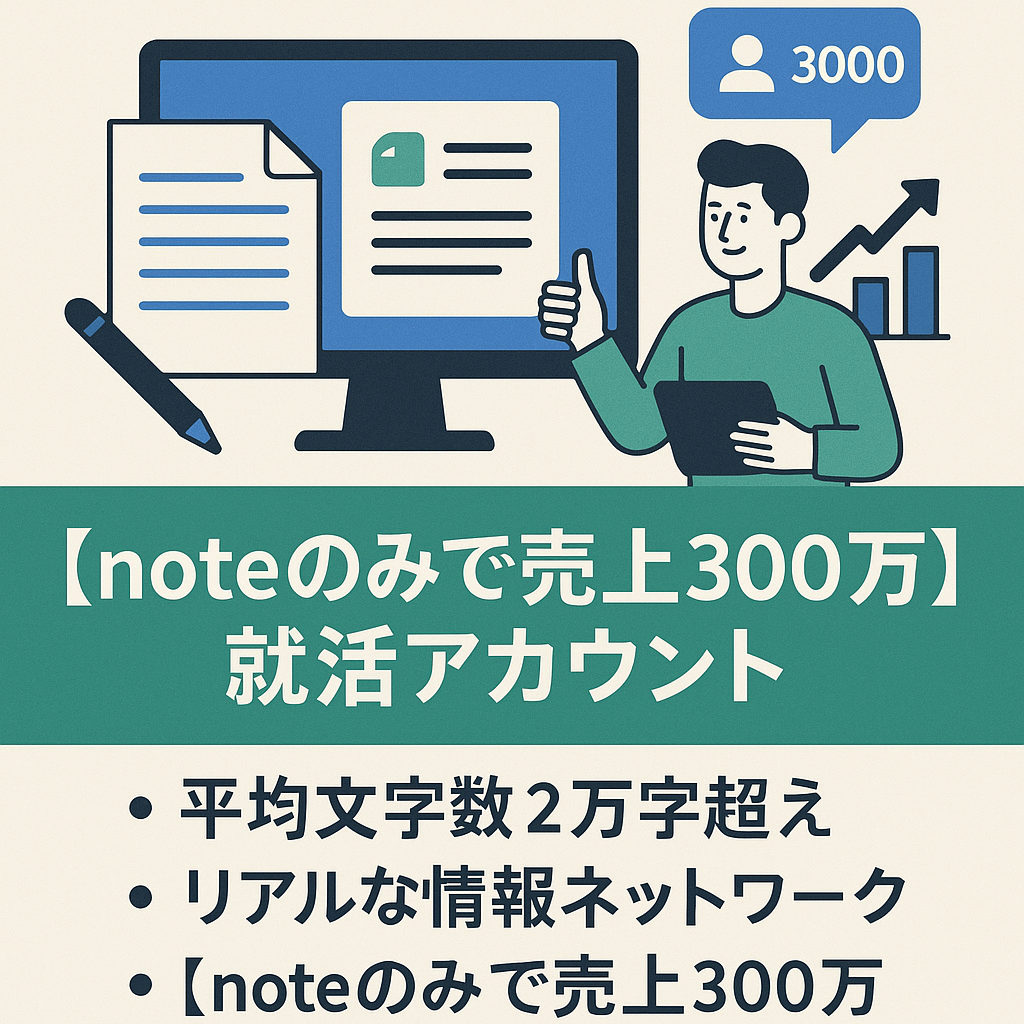 【noteのみで総売上300万円越】Xフォロワー3,000人超え就活垢とnote垢をセットで譲渡